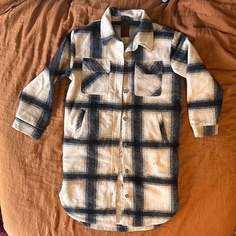 Rip Curl Black and Cream Plaid long coat